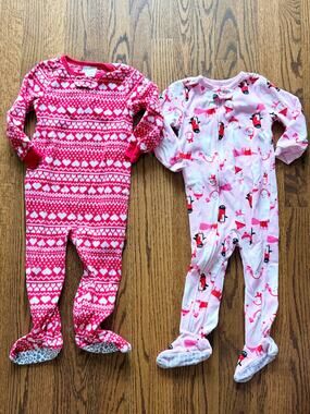 2T Carter’s & Lil’ Pixies Fleece Footie Pajamas Set of 2 Girls Zip Sleeper PJs